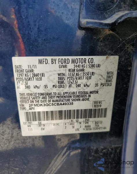 2012 Ford Edge Se из США, поврежденный, VIN 2FMDK3GC5CBA49335